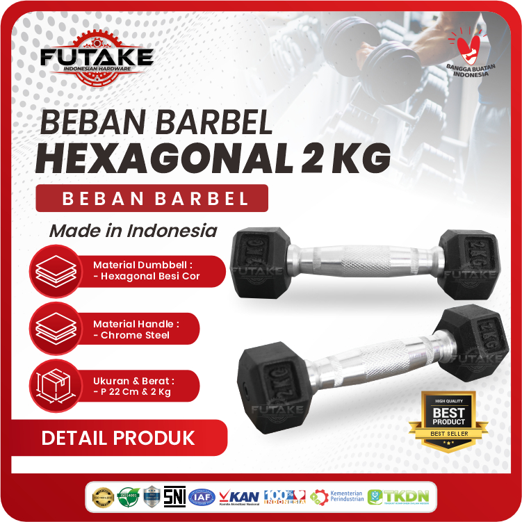 SET BARBELL DUMBELL HEXAGONAL 2 KG SET BARBEL HEXAGONAL BESI COR 2 KG