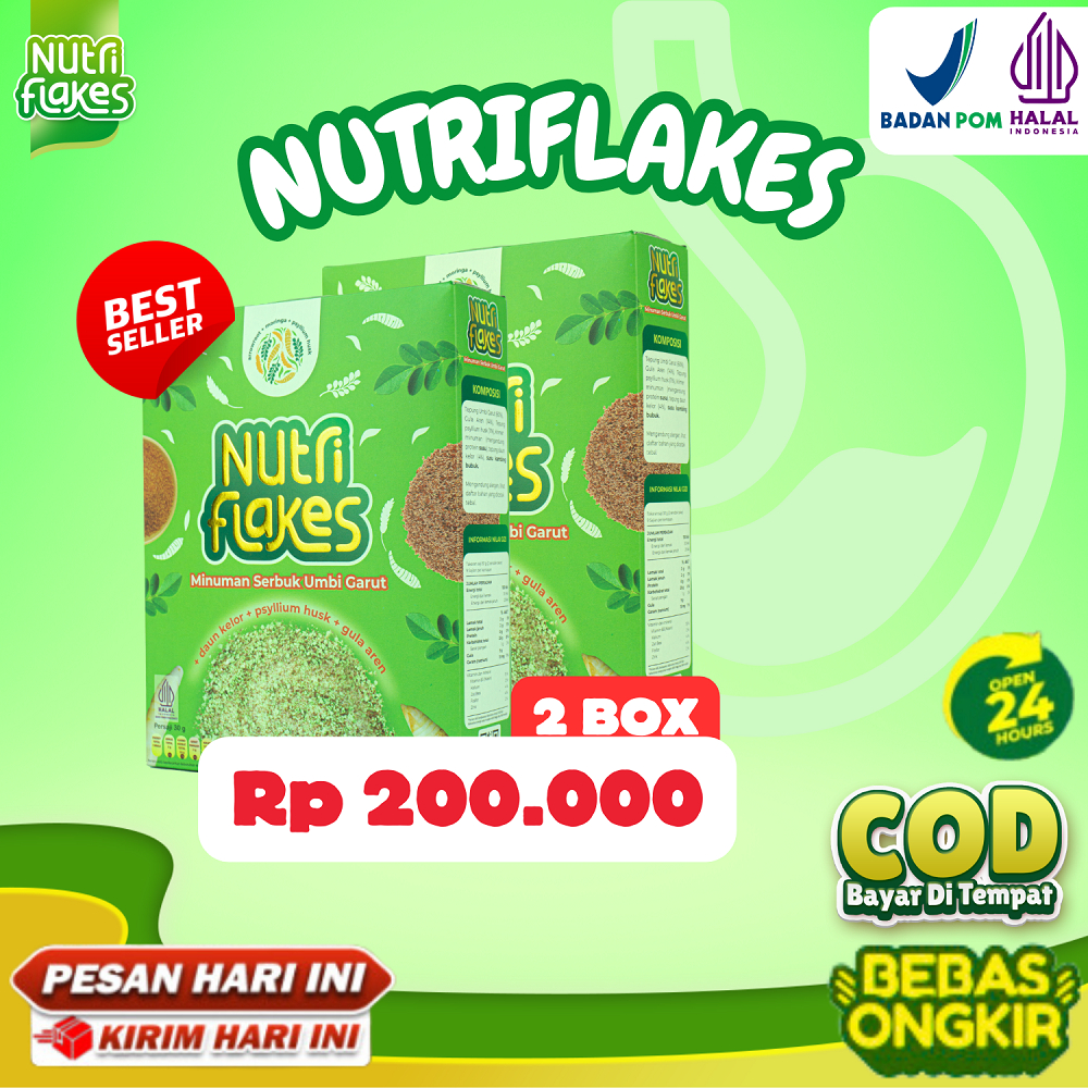 

Nutriflakes Sereal Umbi Garut, Sarapan Bergizi untuk Pencernaan Lancar- Paket 2 Box!
