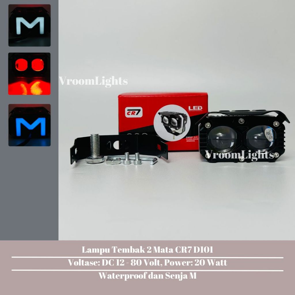 CR7 Tipe D101 Lampu Tembak 2 Mata Devil Merah Dan Senja M Waterproof