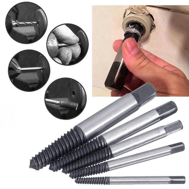 1 Set Mata Bor Extractor Broken Screw Remover 5 in 1 Komplit Lengkap Pelepas Baut Multifungsi Lubang