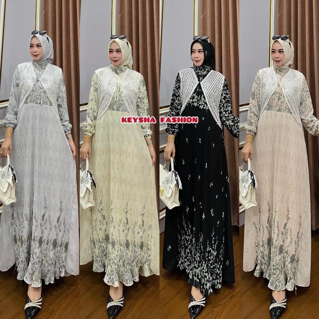 Gamis ceruty set hijab full furing bahan ceruty premium model mewah gamis kondangan gamis syari mewa