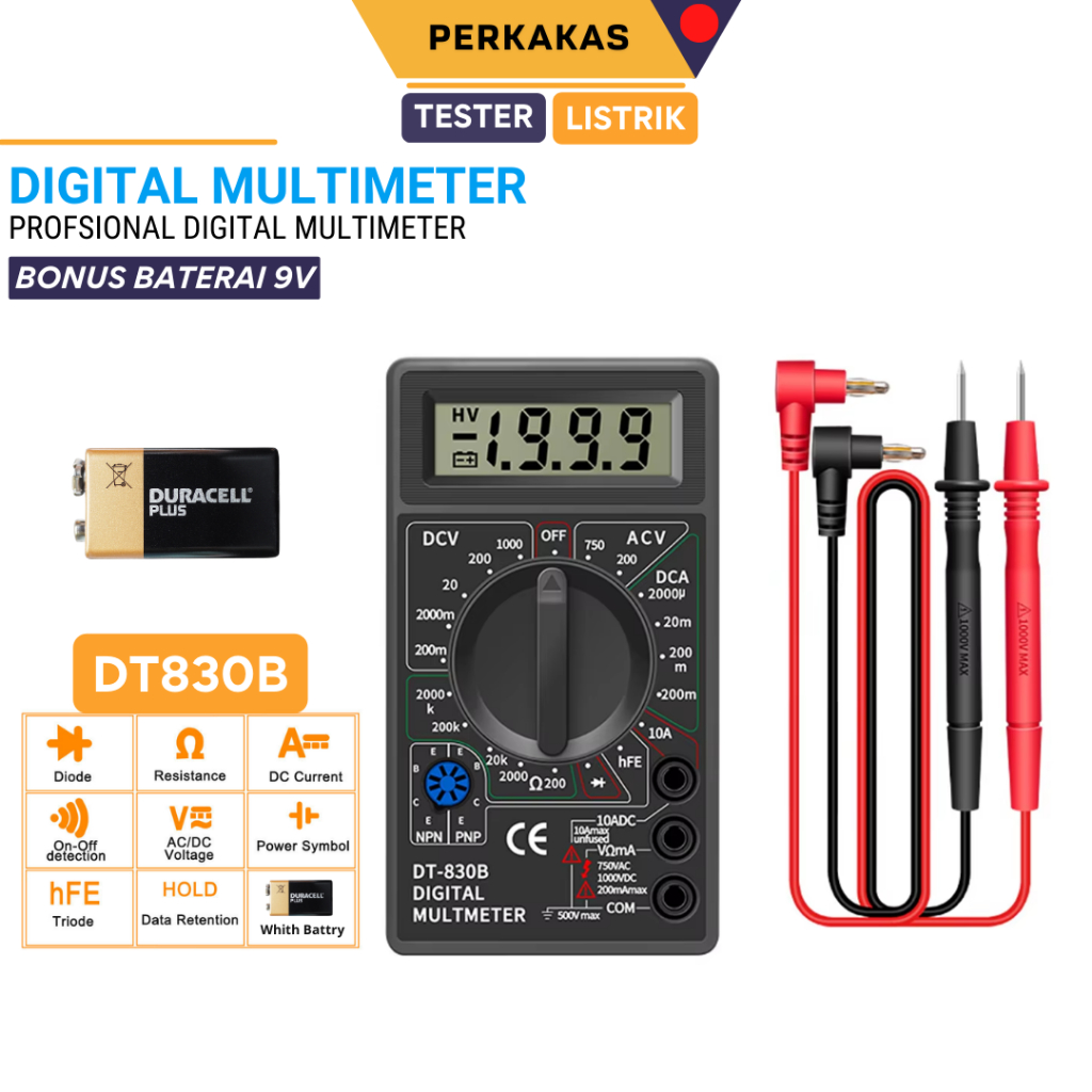 MULTI TESTER DIGITAL MASDA DT830 DIGITAL MULTIMETER - Paket Lengkap Multimeter Digital Murah ASLI + 