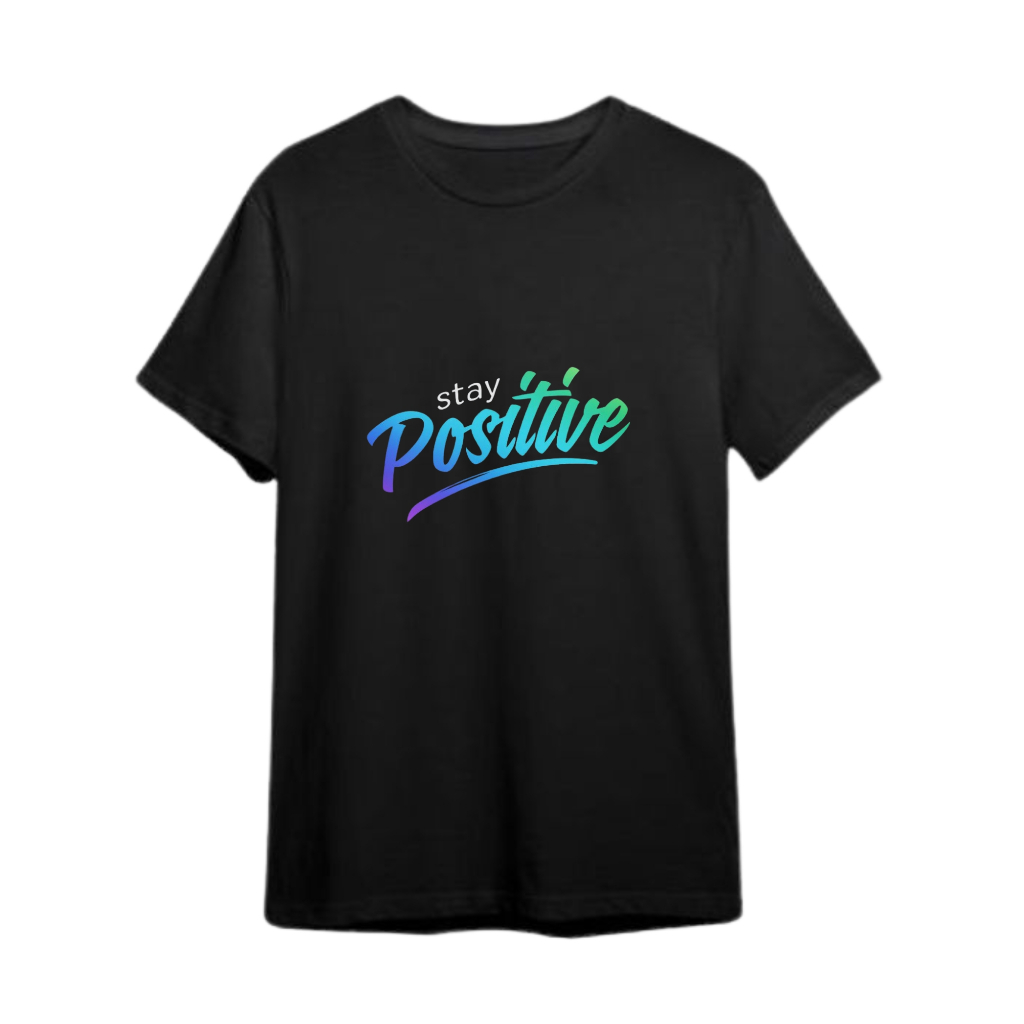 Baju Kaos positive putih| hitam Korea Motif Print Wanita/Cewek | pria/cowok  Remaja Dewasa Leher Bul