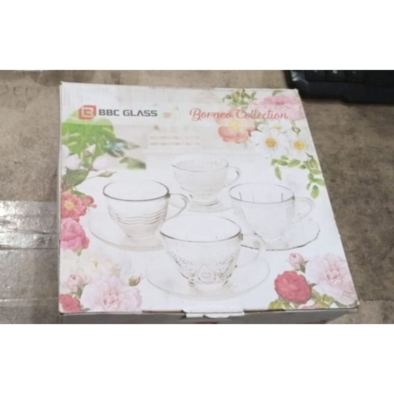 gelas kaca/gelas set isi 4+tatakan/gelas kado/gelas tamu/gelas teh/gelas kopi