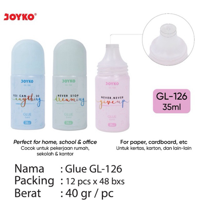 

( 1 pcs ) Lem Cair Mini GL-126 Joyko 35ml / Glue Cair Batangan GL 126 Warna 35 ml
