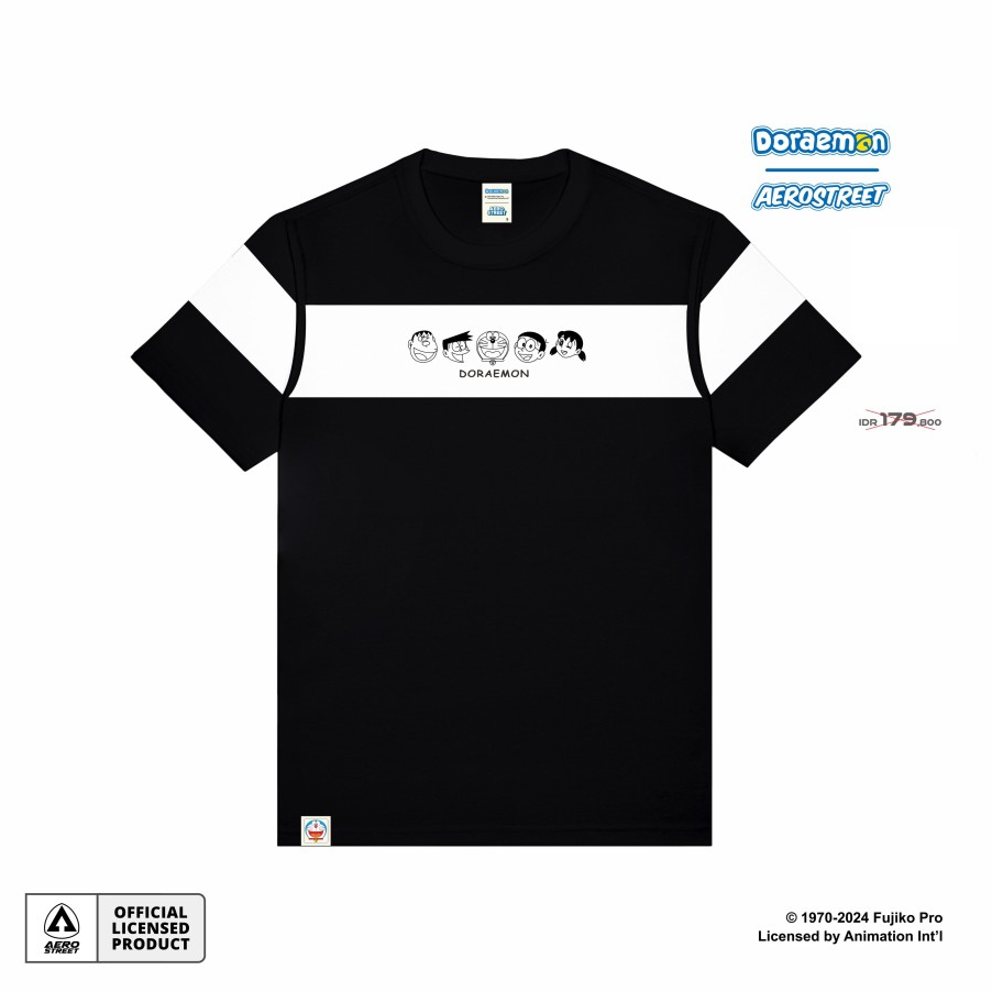 Aerostreet T Shirt Doraemon And Friends Line Off White Hitam Kaos