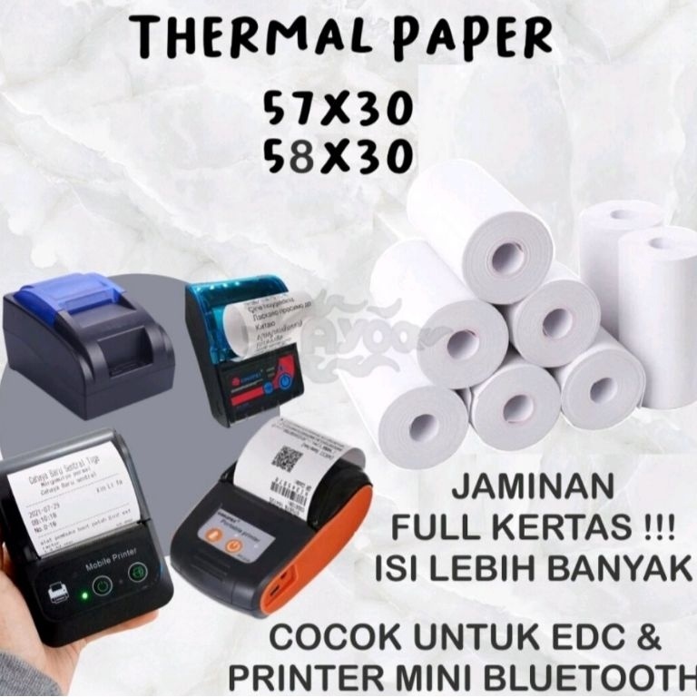 

Lebih Bagus Kertas kasir thermal 5758x3mm full tanpa tulang paket 1 pcs