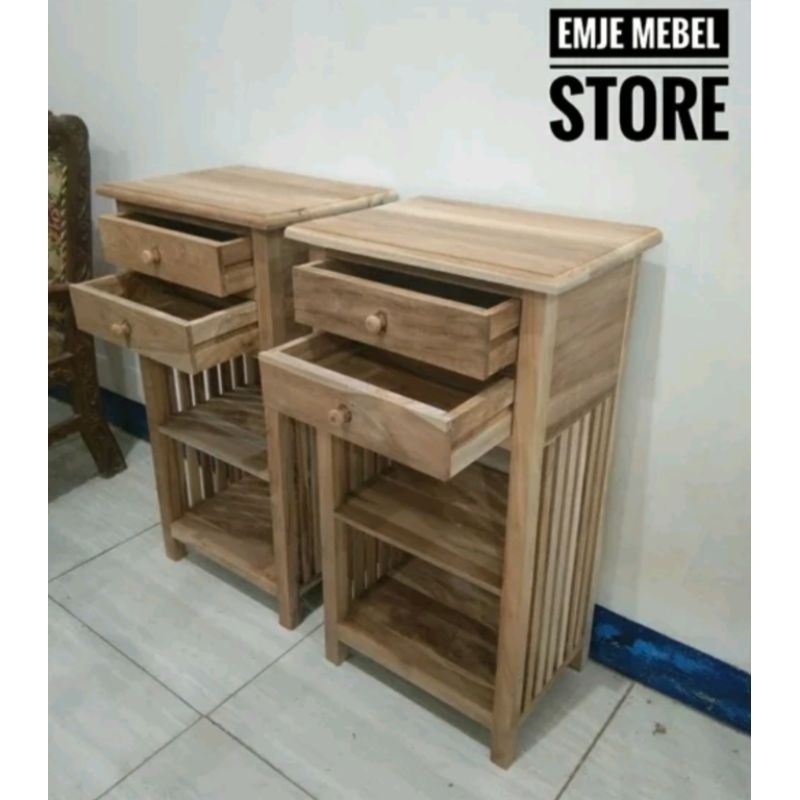 meja kayu nakasi jati solid meja dapur meja teras kayu meja dispenser 2 laci
