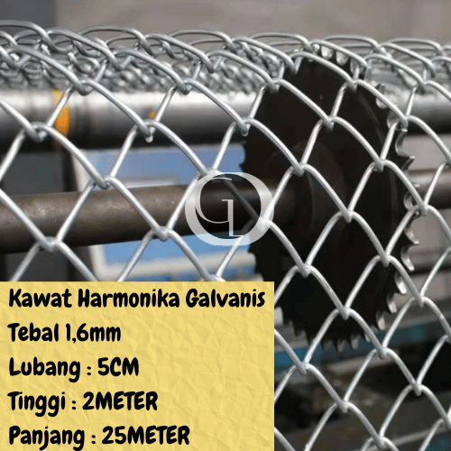 Kawat Pagar Harmonika Galvanis Tebal Kawat 1.6MM  Lubang 5CM ( 2 x 25 Meter) PER-ROLL