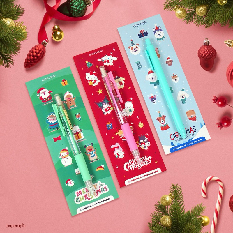 

hadiah natal Imlek set stiker dan puplen / pensil christmas chinese new year CNY gift anak