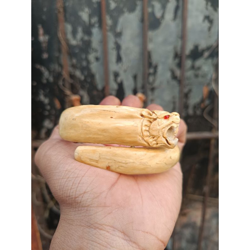 Gelang Akar Bahar Putih Original Asli Ukir Macan Samping