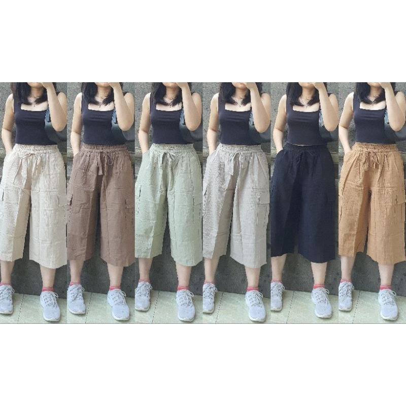 celana linen 7/8 kulot pocket cargo celana linen bali premium