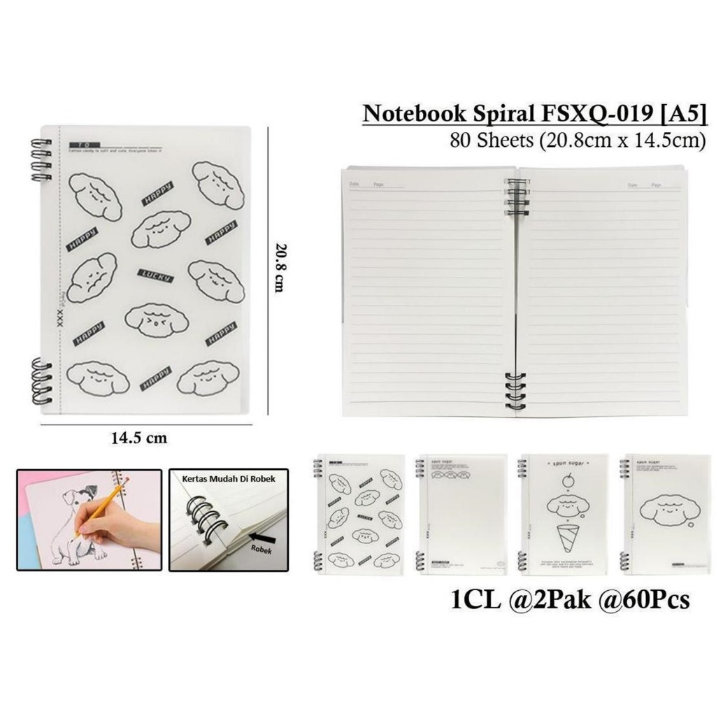 

WENGU NOTEBOOK SPIRAL RING COVER COTTON CANDY - BUKU CATATAN SPIRAL 80 LEMBAR Fsxq-019 A5 B5