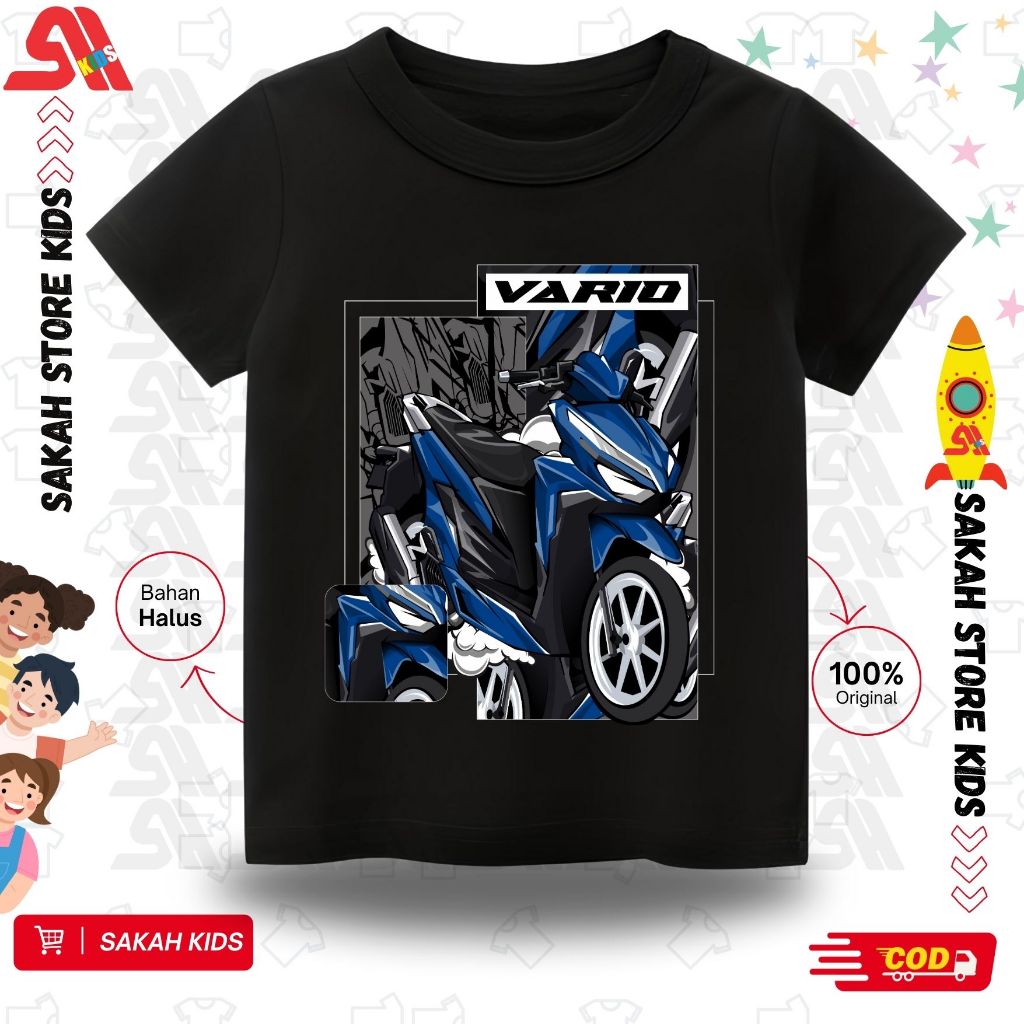 SAKAH Kaos Anak Custom Nama MOTOR VARIO 150 NEW 2 Bahan Katun Combed 30S.