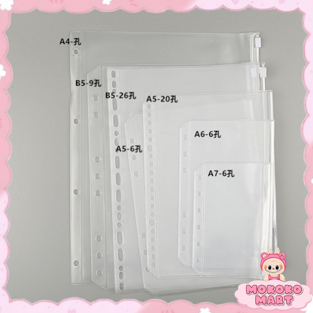 

MM Zipper Pocket Binder A5 A6 A7 B5 A4 Transparent Ziplock Bag Transparan Ziplock Sleeve Binder ATK