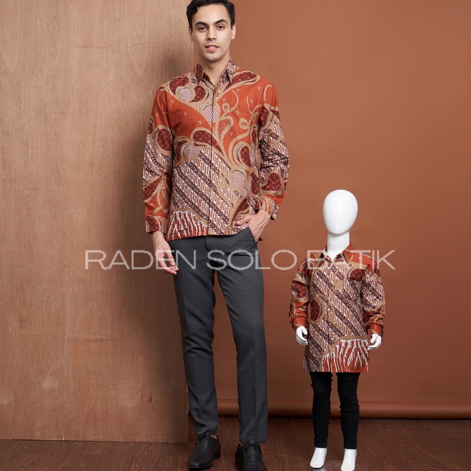 HJ6 Kemeja Batik Pria Couple Ayah Anak Warna Teracota Batik Couple Teracota Batik Warna Teracota Bat