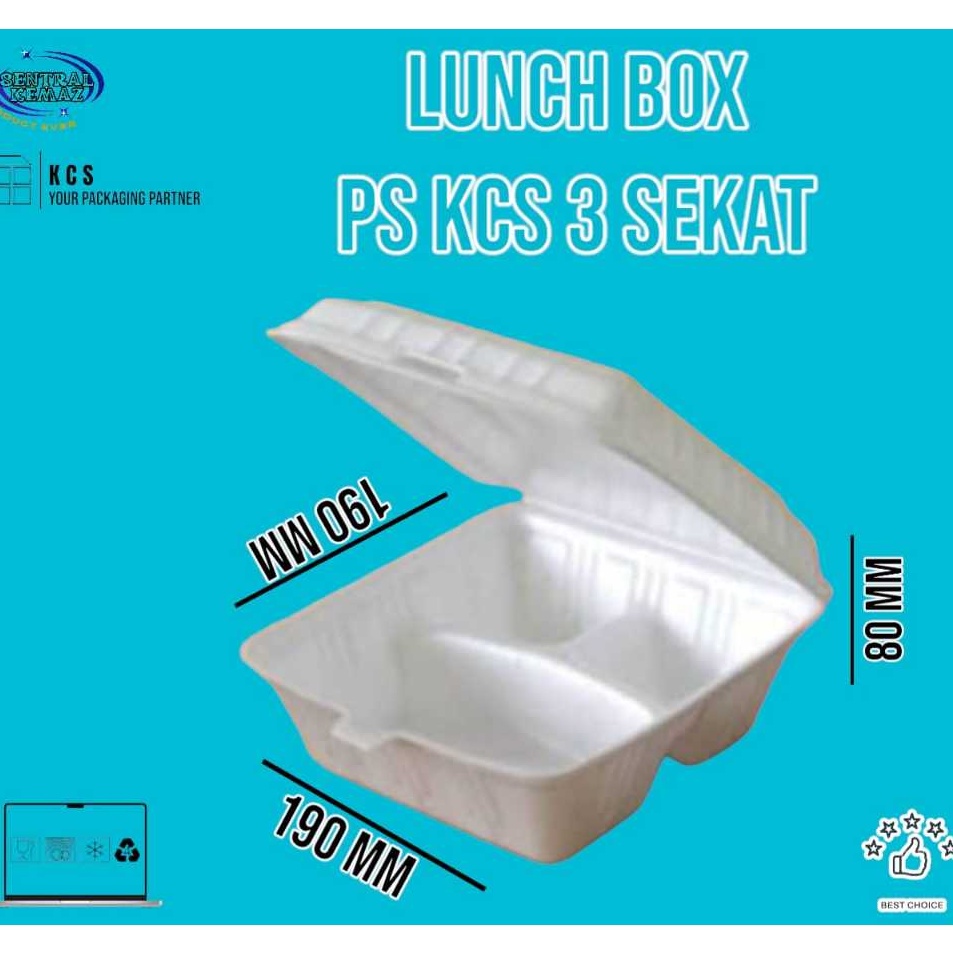 Super Style  STYROFOAM 3 SKAT BENTUK BENTO  LUNCH BOX KCS 3 SEKAT isi 1 pcs