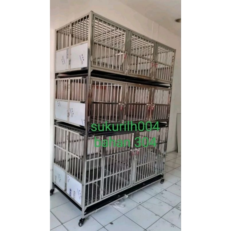 kandang anjing stainless UK 155x75x215cm /kandang anjing 3 tingkat