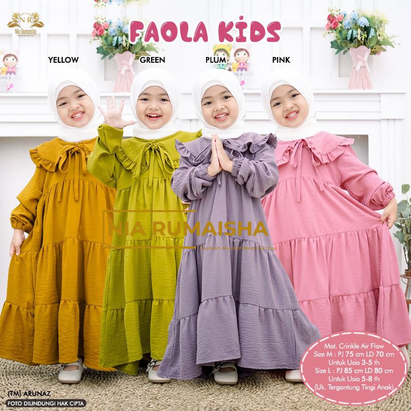 FAOLA KIDS - GAMIS DRES ANAK PEREMPUAN BY NIA RUMAISHA || BAHAN CRINKLE AIRFLOW || DRES ANAK CANTIK 