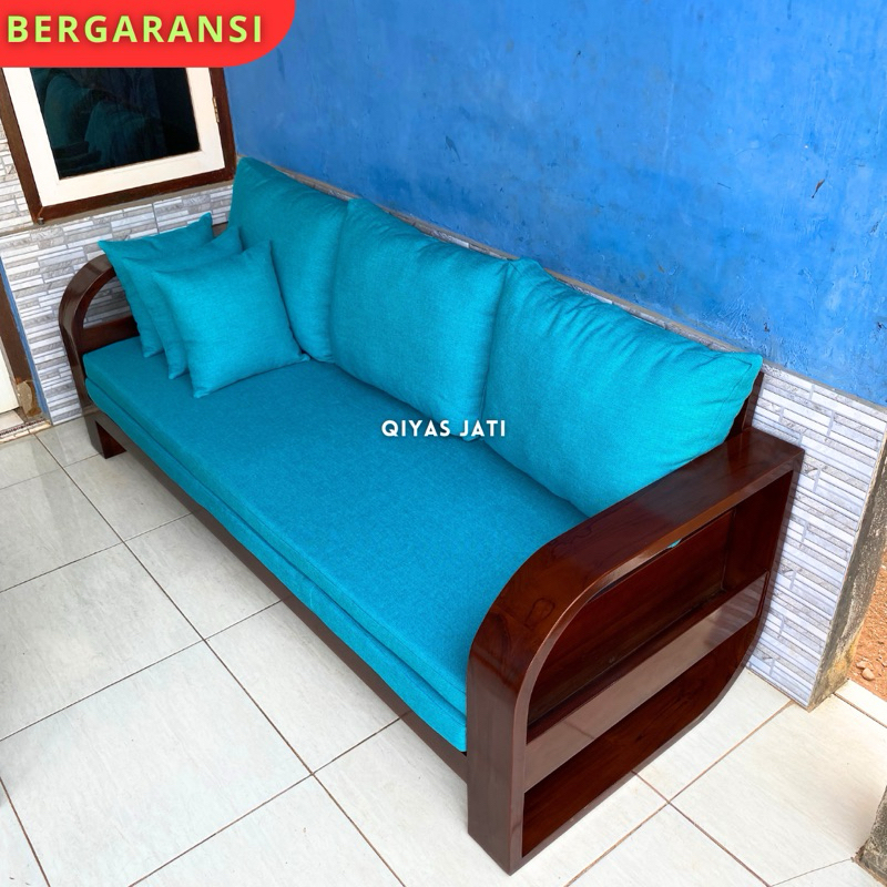Sofa ruang tamu minimalis, Sofa bangku tv aesthetic rangka jati, Sofa 3 seater japandi style