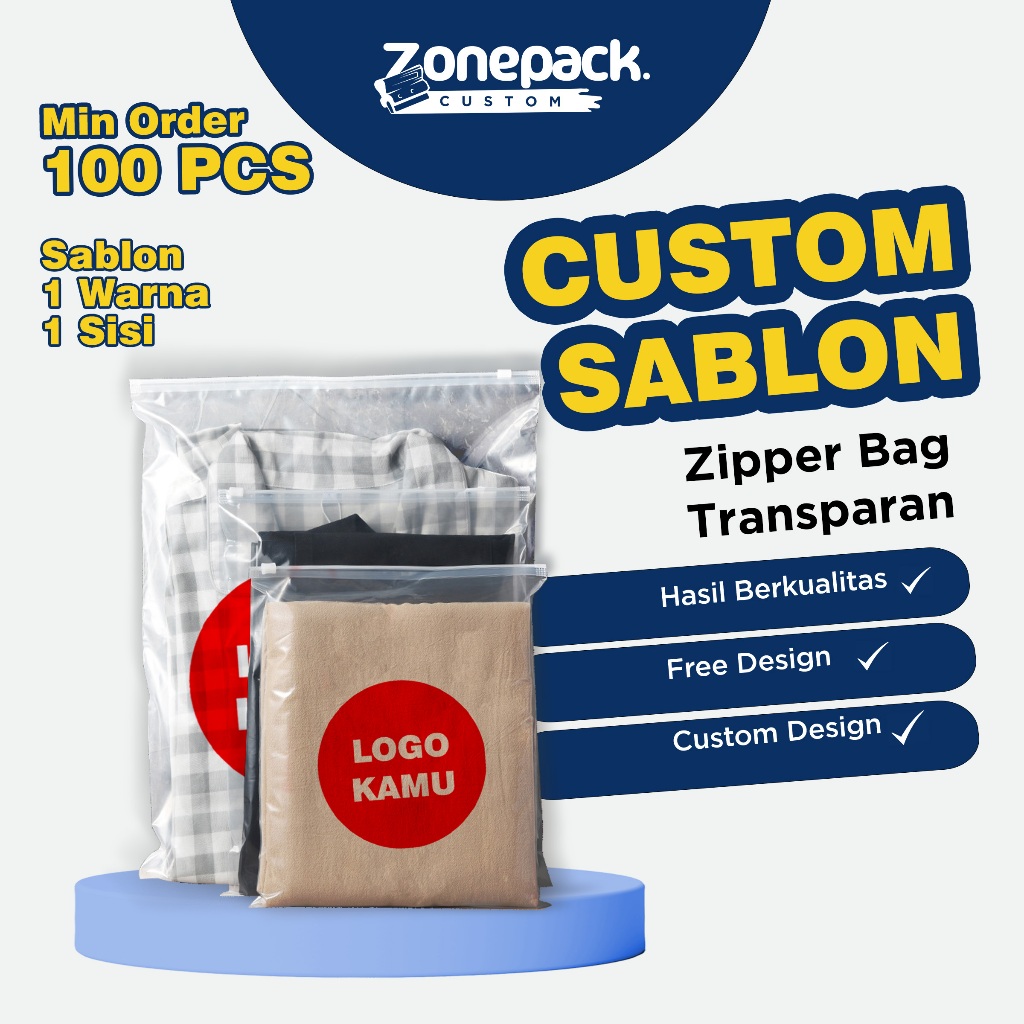 Sablon Zipper Bag Portrait Transparan | Custom/ Free Desain Pouch Hijab Kantong Plastik Ziplock