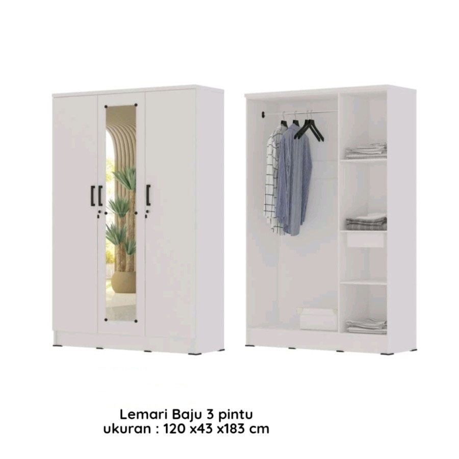 lemari baju 3 pintu kaca lemari pakaian 3pintu cermin lemari putih