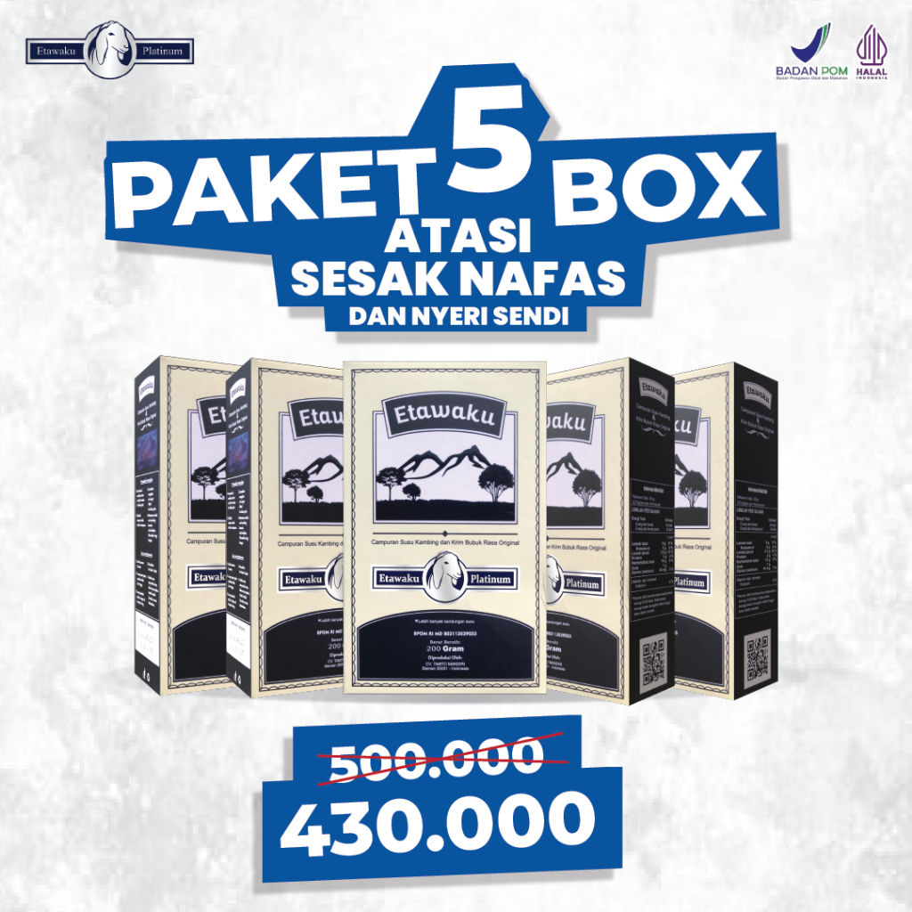 

Paket 5 Box Etawaku Platinum Susu Kambing Etawa Bantu Atasi Masalah Pernafasan dan Nyeri Sendi