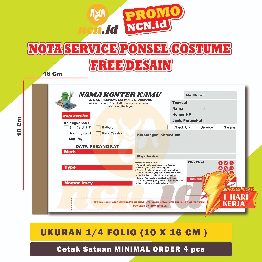 

NCN.ID Cetak Nota servis hp Custom Nama konter kamu sendiri ukuran 1/4 polio 10 x 16 cm buku nota servis hp cetak nota servis hp nota servis nota......