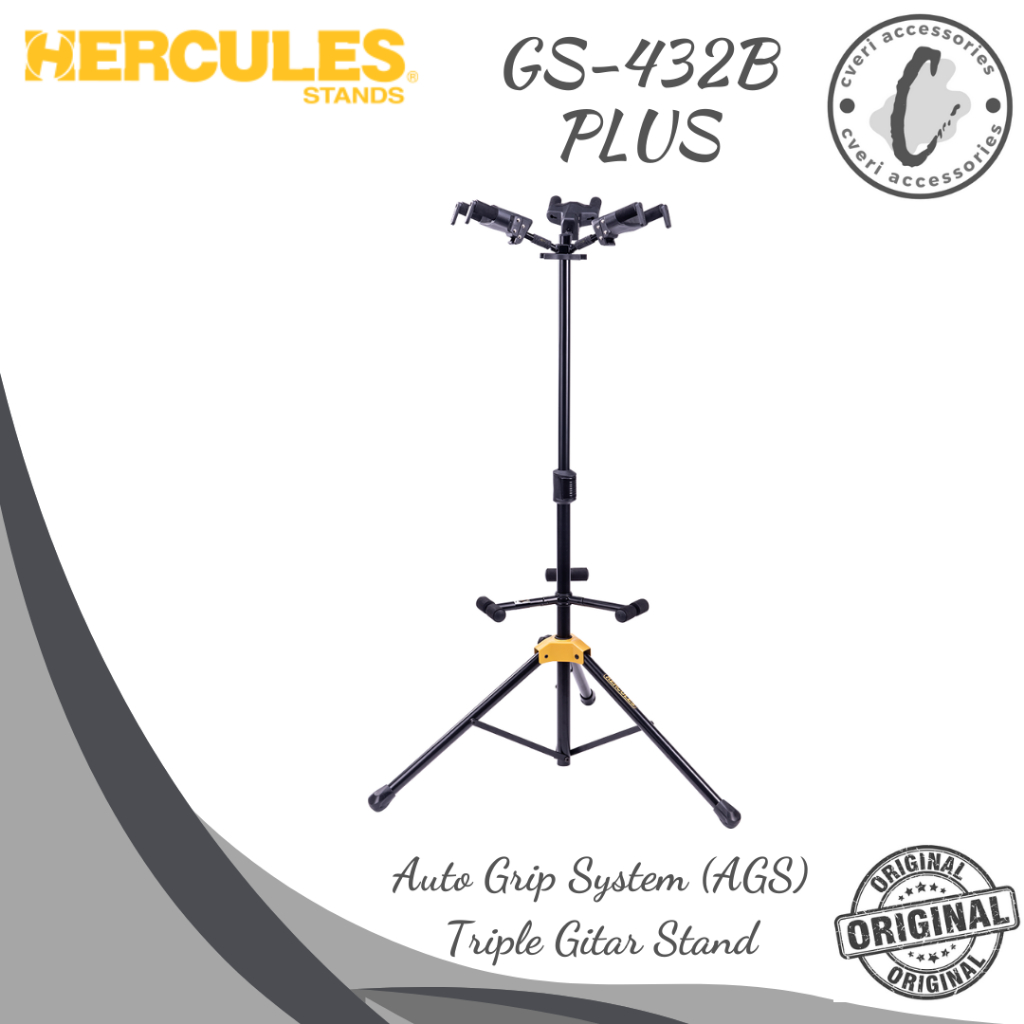 Hercules Stand GS432B Plus Auto Grip System (AGS) Triple Gitar Stand, Foldable Backrest Hercules GS-