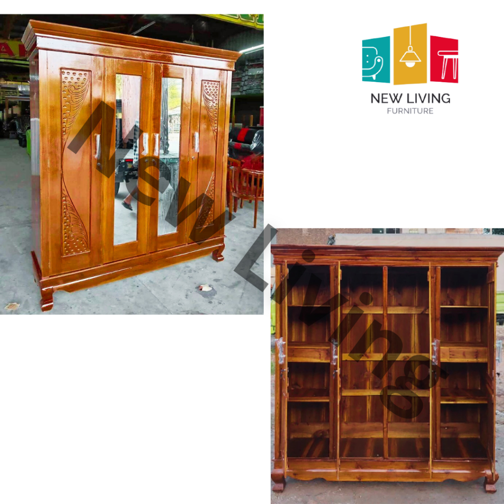 Lemari pakaian kayu jati 4 pintu minimalis / lemari baju jati / lemari baju gamis