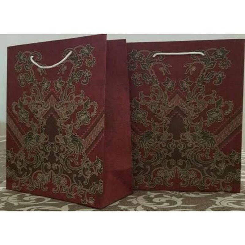 

MURAH!!! PAPERBAG TALI BESAR BATIK BUNGA ISI 50PCS 28×22×6