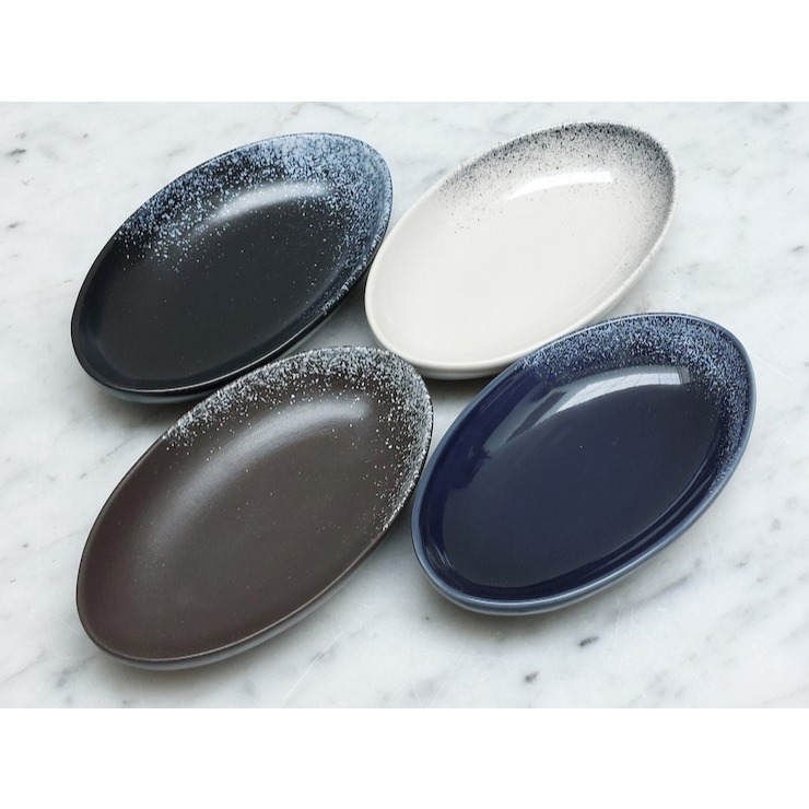 Piring Oval Kecil Keramik Jepang - Small Oval Ceramic Snack Cake Pastry Sauce Plate TOKYO 15.5cm