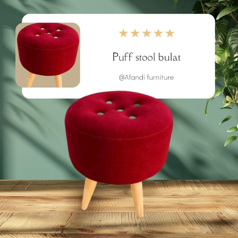 KURSI STOOL BULAT KAKI KAYU/STOOL PUFF BULAT