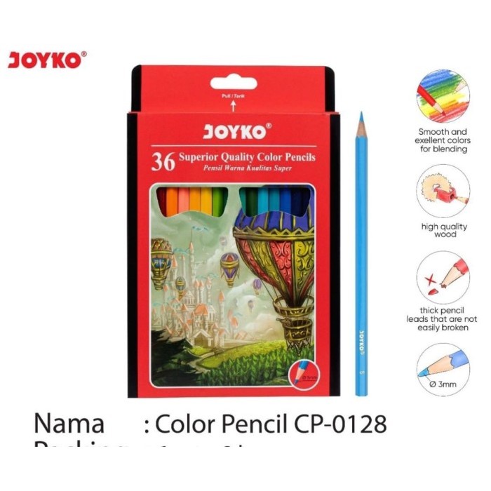 

Joyko Pensil Warna Superior Quality Color 36 Warna Pencils Hexagonal Grip CP-0128