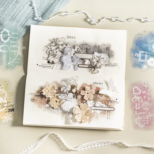 

10 stickers per pack, ink dyed lace series, irregular decorative stickers