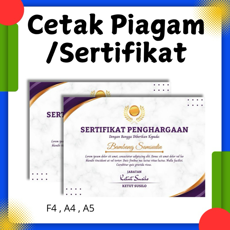 

Cetak Piagam Sertifi Kertas BC Linen AP Glossy