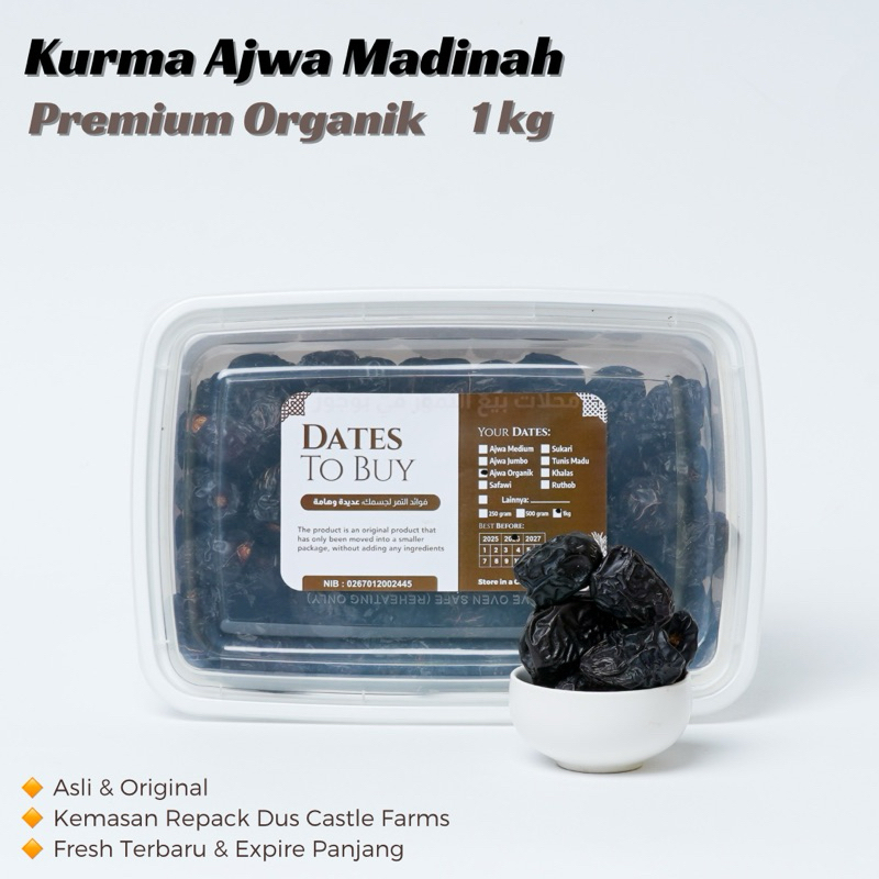 

KURMA AJWA ORGANIK 1kg Repack Premium Aliyah Madinah Korma Nabi Sunnah Ajwah Azwa castle farms 1 kg