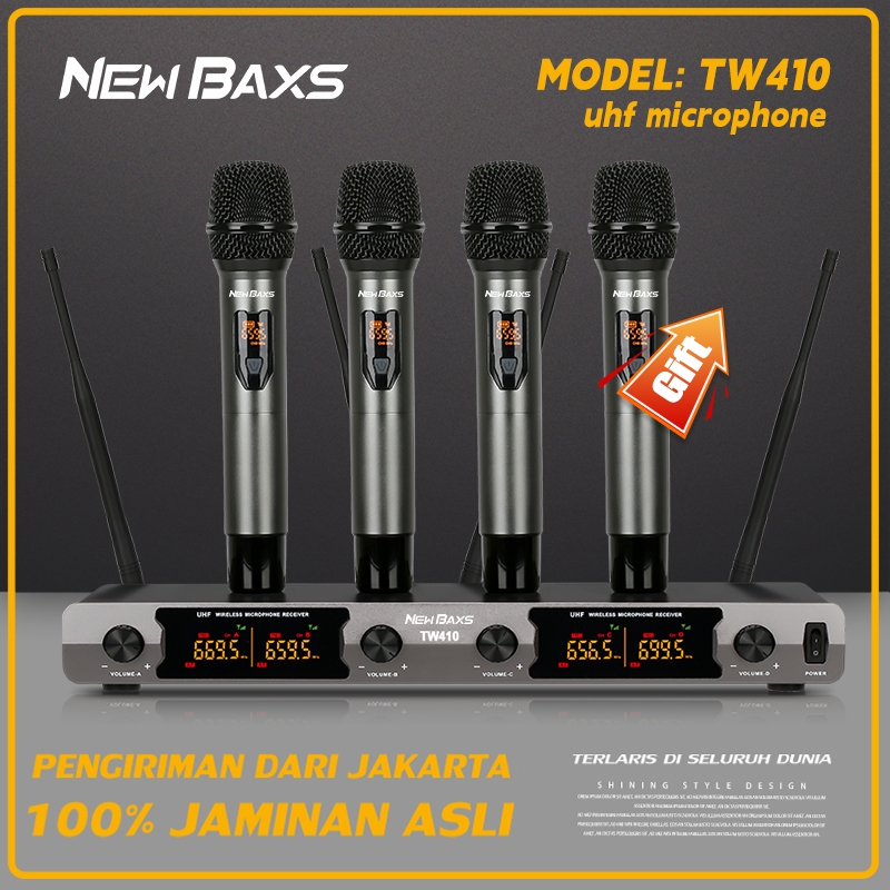 NEW BAXS mikrofon nirkabel profesional TW410 wireless Microphone Mikrofon logam genggam nirkabel , p