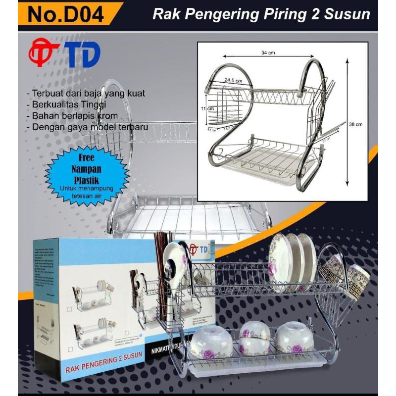 Rak Piring Stainless 2 Susun / Rak Pengering Piring 2 Susun / Rak Piring Minimalis Stainless