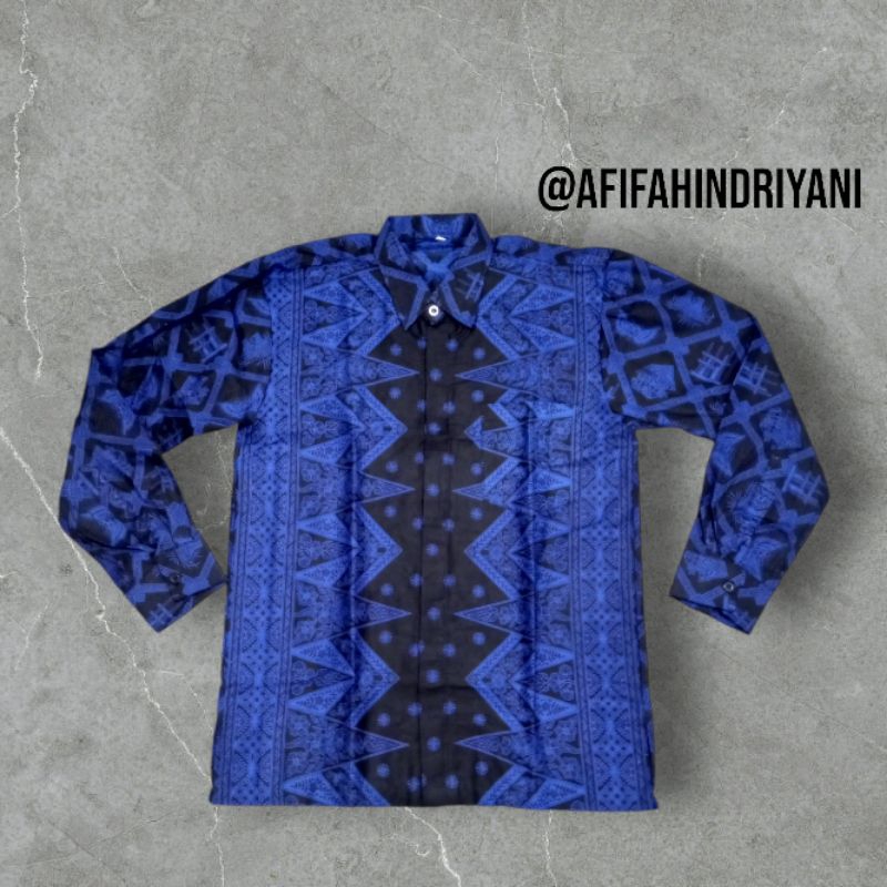 Baju/Kemeja Pria Batik Baduy Banten Motif Angklung Leuit Hitam biru