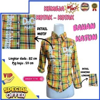 kemeja kotak lengan panjang wanita kemeja kotak cewek lengan panjang kekinian baju wanita kotak (BS)