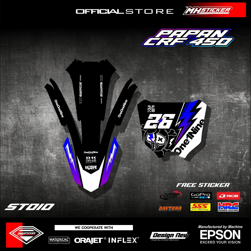 decal sticker papan dan spakbor depan crf 450 stiker papan nomer bebas custom