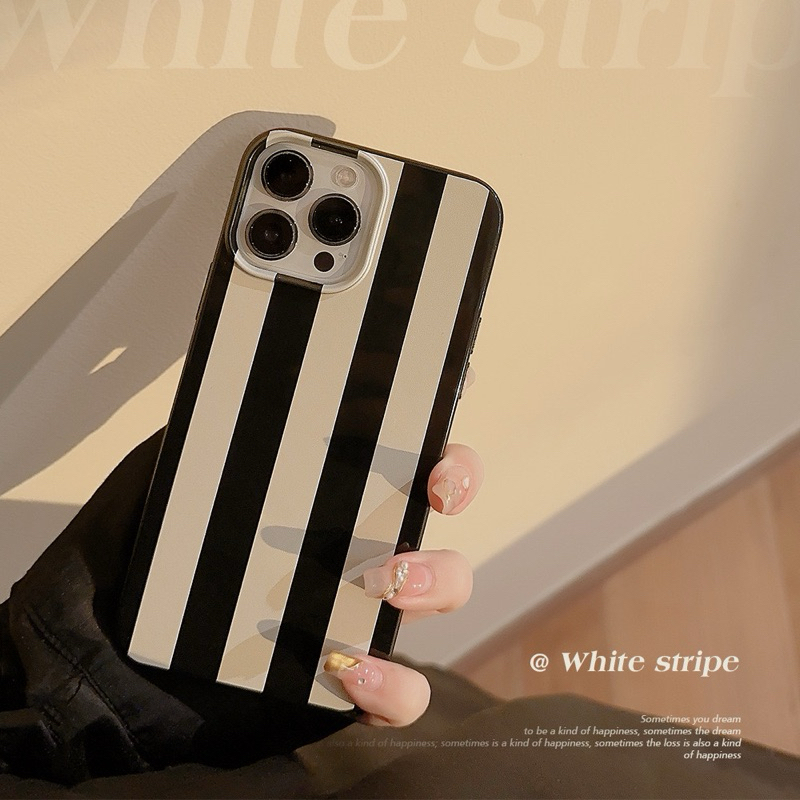 LMC - Black & White Stripes Aesthetic Case Casing Iphone 15/14/13/12/11 Pro Max Plus