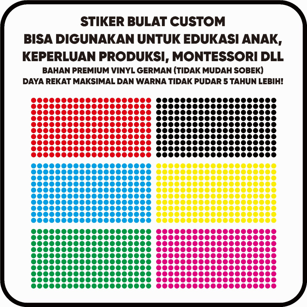 

Stiker bulat sticker dot sticker edukasi anak aktivitas montessori, keperluan produksi, penanda barang, reward dll