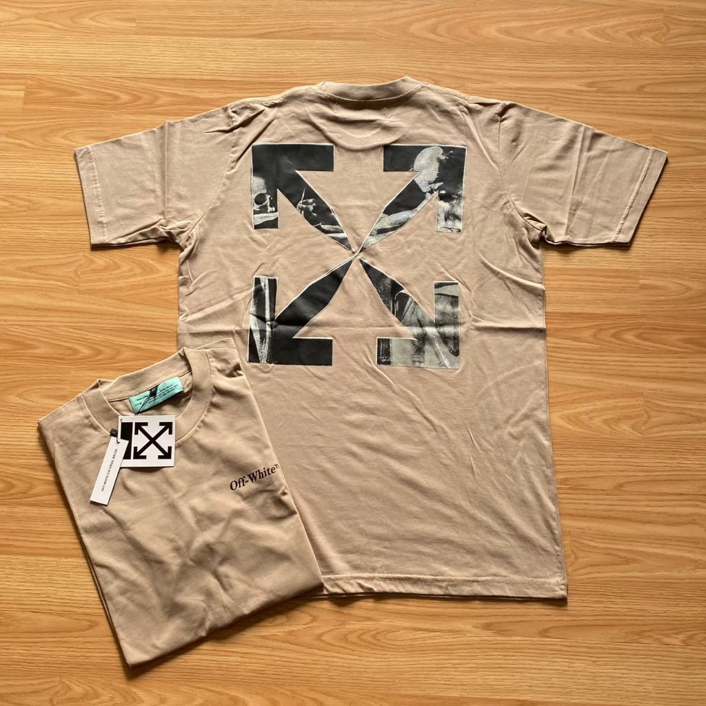 Kaos distro pria ow off white cream skull logo