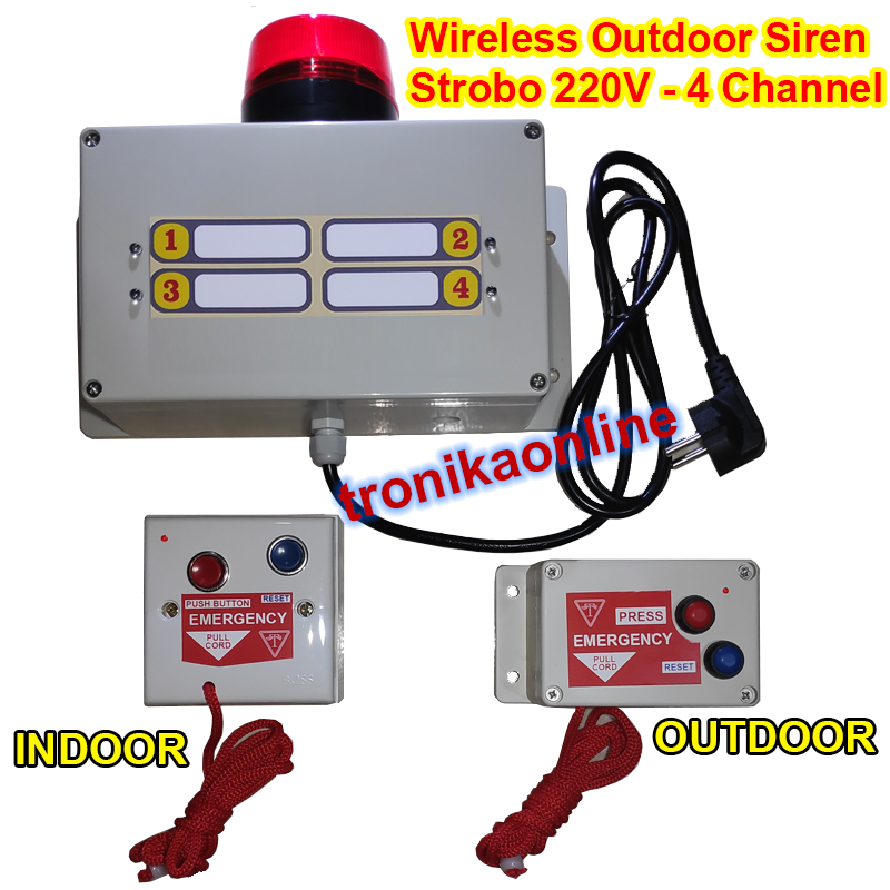 tronikaonline WIRELESS PULL CORD EMERGENCY ALARM panic button SIREN STROBO OUTDOOR 220V 4CH