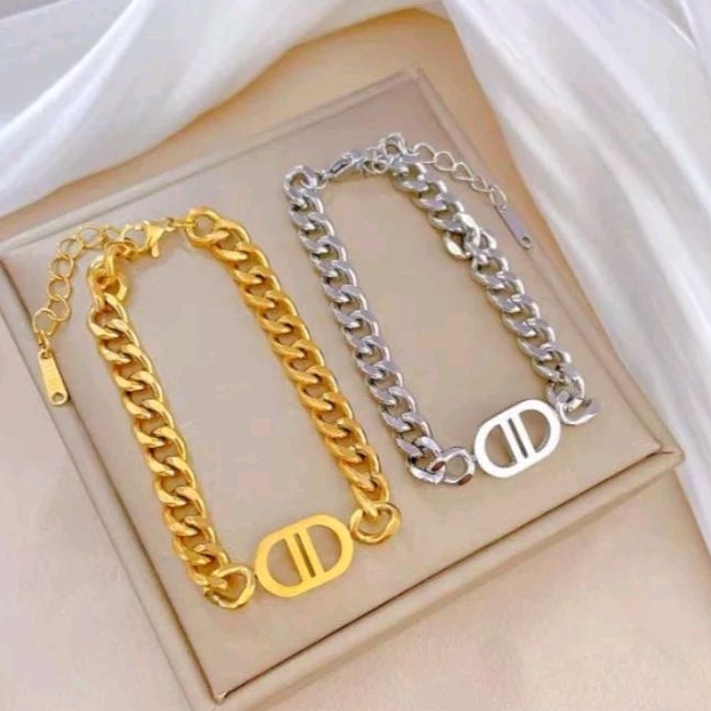 Gelang wanita cantik titanium import rantai sisik naga CD Rose gold Anti karat dan tidak Luntur gela