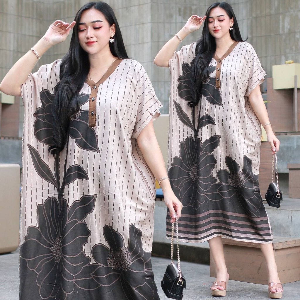 DASTER LOWO KIMOSA KANCING DEPAN MOTIF SALUR COKLATAN MOCA UKURAN ALLSIZE UKURAN JUMBO LD 140 CM PB 