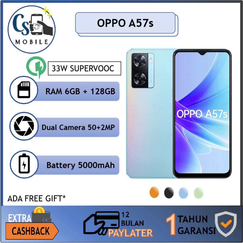 SMARTHPHONE HP OPPO A57s RAM  6/128GB 8/128GB  GARANSI 1 TAHUN