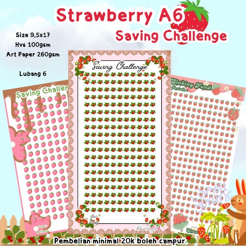 

♡•♡ strawberry ♡•♡ 1 lembar KERTAS MENABUNG STOBERI STAWRBERRY STROBERI VINTAGE TEBAL BAGUS A6 LUBANG 6 ISI BINDER